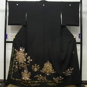 平和屋1■豪華黒留袖 作家物 陶器花鳥文 金彩 逸品 CAAA4818haの画像1