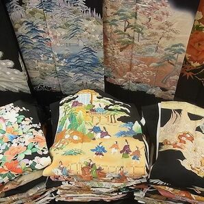 平和屋■1円 黒留袖 まとめて50点 尾長鳥 孔雀 唐獅子 人物 風景 花柄 友禅 金銀彩 金銀糸 など 未使用品あり 全て正絹 se1322の画像5