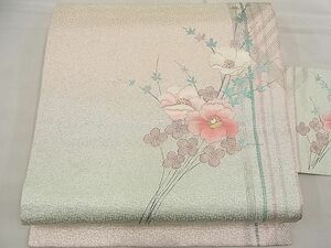 平和屋野田店■九寸名古屋帯　刺繍　枝花文　金銀彩　逸品　n-ea1829