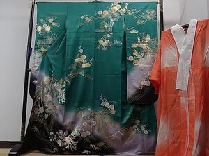  flat peace shop 1# gorgeous long-sleeved kimono * long kimono-like garment set phoenix . flower writing .. dyeing gold paint excellent article CAAA7542ua