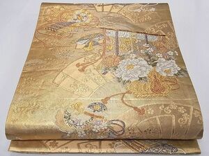 平和屋1■六通柄袋帯　唐織　地紙几帳鼓花文　金糸　逸品　CAAA9683fb