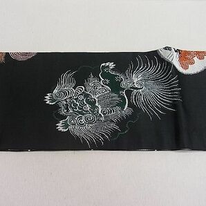 平和屋1■アンティーク 大正ロマン 九寸名古屋帯 唐織 唐獅子 松丸文 黒地 金糸 逸品 CAAA6983utの画像5