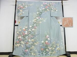 平和屋-こころ店■極上　訪問着　友禅　作家物　草花文　着丈169cm　裄丈66cm　正絹　逸品　4kk0320