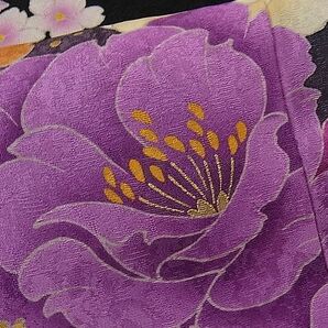 平和屋1■豪華振袖・長襦袢セット 駒刺繍 牡丹花文 暈し染め 黒地 金彩 半衿刺繍 逸品 CAAA9147hyの画像6