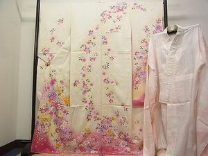 平和屋1■豪華振袖・長襦袢セット　駒刺繍　乱菊舞花文　暈し染め　銀通し地　京都きもの友禅　逸品　CAAA8783vf