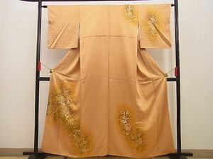 平和屋野田店■訪問着　手描き　枝葉文　たたき染め　逸品　n-xi0577