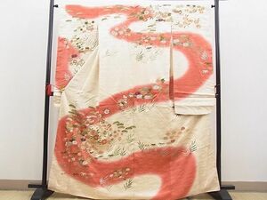 平和屋野田店■豪華振袖　総刺繍　松竹梅花文　暈し染め　金銀糸　逸品　n-hv4815