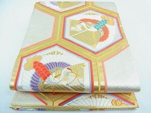 平和屋1■六通柄袋帯　唐織　亀甲松鶴文　純金箔　24K　逸品　未使用　CAAC0092in