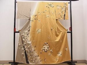 平和屋野田店■訪問着　作家物　駒刺繍　更紗花唐草文　暈し染め　金彩　逸品　n-sa4206