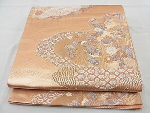 平和屋野田店■六通柄袋帯　唐織　雲取り吉祥鴛鴦花文　本金箔二重織　逸品　n-te1941