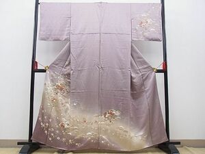 平和屋野田店■訪問着　駒刺繍　扇面文箱花文　暈し染め　金彩　逸品　n-kg6338