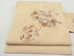 平和屋野田店■九寸名古屋帯　総絞り　花丸文　金糸　鬼しぼ縮緬　逸品　n-rc0716