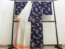 平和屋野田店■上質な小紋　型染め　草花文　鬼しぼ縮緬　逸品　n-yt1049_画像3