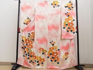 平和屋野田店■豪華振袖　手描き　駒刺繍　竹垣椿梅文　暈し染め　金彩　逸品　n-yc6625