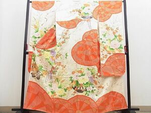 平和屋野田店■豪華振袖　絞り　駒刺繍　花車文　金彩　逸品　n-gt4163