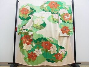 平和屋野田店■豪華振袖　駒刺繍　雲重ね吉祥牡丹文　金彩　逸品　n-kg6399