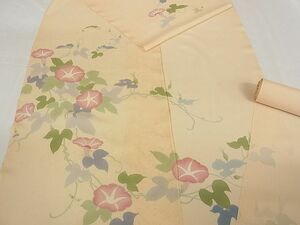 平和屋-こころ店■夏物　付下げ　反物　着尺　駒絽　朝顔　銀彩　正絹　逸品　未使用　AAAD8839Aay