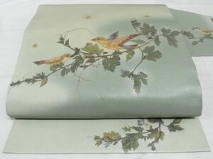 平和屋-こころ店■九寸名古屋帯　花織人　枝葉に休み鳥　正絹　逸品　AAAD9009Ajz