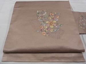 平和屋1■九寸名古屋帯　総刺繍　スワトウ刺繍　短冊草花文　金糸　逸品　CAAC3903dx