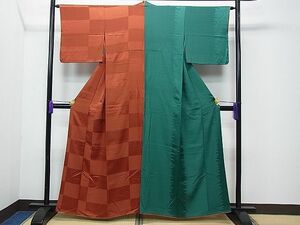 平和屋1■上質な小紋　片身変わり　市松文様　舞葉シルエット　胴抜き仕立て　逸品　CAAA8322gh