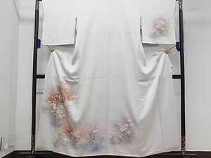 平和屋1■訪問着　扇面飛鶴草花文　暈し染め　金彩　逸品　CAAA7742ch