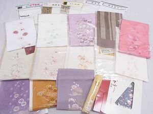 平和屋2■和装小物　半衿まとめて20点　刺繍　麻の葉文様　手毬・折鶴　草花　地紙花文　夏物含む　逸品　未使用　DAAB6384zzz