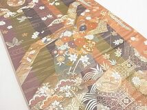 平和屋2■六通柄袋帯　地紙花鳥文　蝶　金糸　逸品　DAAA5207yyy_画像2