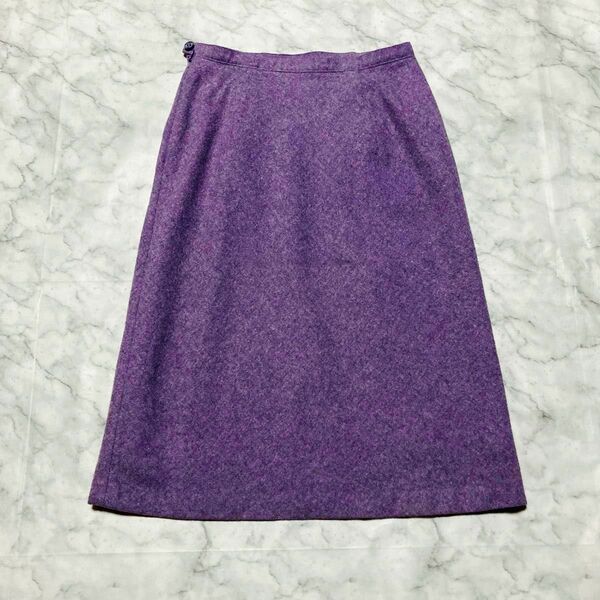 紫 パープル ひざ丈 スカート ウール