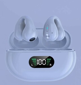 【ホワイト】Bluetooth ワイヤレスイヤホン 耳掛け型 イヤーフック 300mAh バッテリー クリップオンイヤホン BT5.3 HiFi マイク 