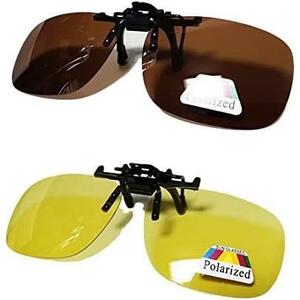 * Brown & yellow _ size :S* AVIL clip-on sunglasses 2 color set plastic case original with logo Cross 