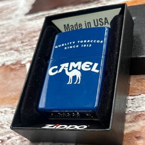 『ほぼ未使用』キャメル CAMEL ジッポ オイルライター ZIPPO ジッポー ブルー 金タンク仕様 箱付き 着火可能 