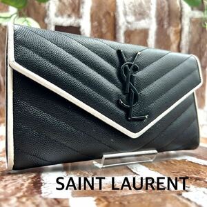 『美品人気モデル』SAINT LAURENT サンローラン 長財布 ロングウォレット YSL レザー 黒 ブラック レディース キルティング