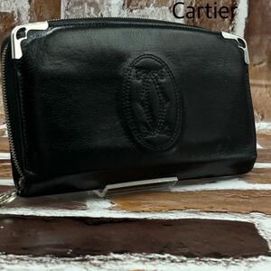 美品Cartier カルティエ マルチェロ レザー ブラック 黒 長財布 財布 サイフ ウォレット ラウンドファスナー メンズ