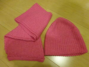未使用　ペルー製　アルパカ１００％　帽子　マフラー フリーサイズ　ピンク