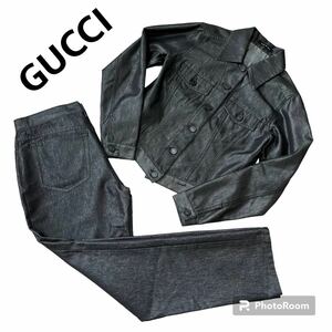 GUCCI グッチ セットアップ 大きいサイズ デニムジャケット デニムパンツ XLサイズ ブラック ジーンズ ジージャン レディース