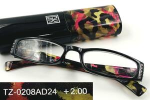 伊太利屋 GK TZ-0208AD24 +2.00 老眼鏡 ラインストーン スクエア ケース付き 美品