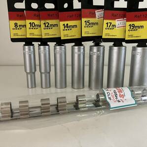 3/8”（9.5ｍｍ）ディープソケット8,10,12,14,15,17,19mm ソケットクリップ付き ６角 六角の画像1