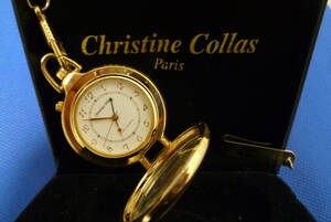 新品未使用品 ChristineCollas クリスティーヌコラス 懐中時計 ルーペ付 箱有 クォーツ 金色 ゴールドカラー