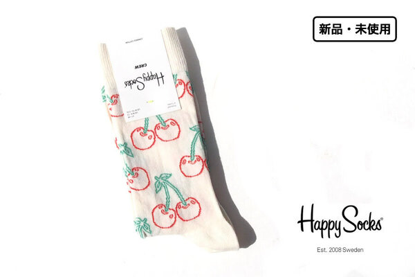 送料無料★新品|未使用|ハッピーソックス|happy socks|クルー丈カジュアルソックス|さくらんぼ柄|Cherry|10211060