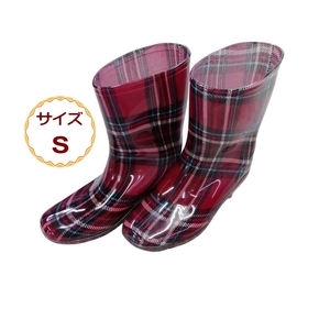  with translation lady's rain boots rain boots middle height solid forming boots red check pattern 15030-red-chk-S ( 22.0 - 22.5cm ) C0316258