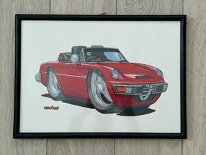 ALFA ROMEO spider アルファロメオ スパイダー イラスト 額縁付き