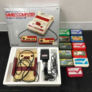 R250-K44-3595 NINTENDO ニンテンドー ファミコン FC HVC-001 本体 ケーブル/コントローラー/箱/甲子園 マッピー 他 ソフト11本付き ③