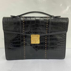 S368-C4-1348 GIANNI VERSACE ジャンニ ヴェルサーチ ハンドバッグ ワンハンドル 鞄 手持ち レザー クロコダイル ブラック 黒 ④