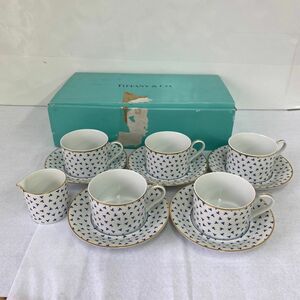 W315-D5-603 Tiffany&Co. ティファニー ダンシングT カップ＆ソーサー 5客 ミルクピッチャー セット 洋食器 箱付き ④