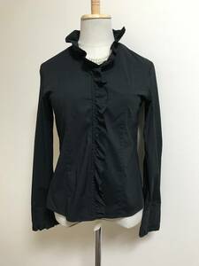  beautiful goods * Ined * stretch frill shirt blouse made in Japan black S*3992