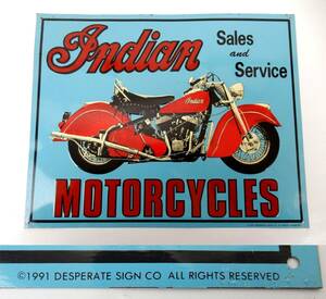 【レトロ？？】 Indian MOTORCYCLES Sales and service インディアン ブリキ？看板 約34.5cm程×約27.4cm程 中古品 JUNK扱 一切返品不可