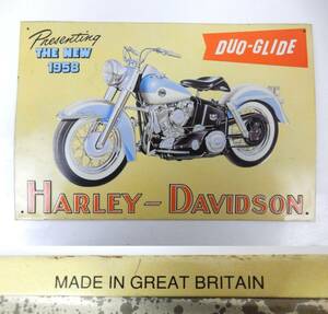 【英国製】HARLEY-DAVIDSON DUO-GLIDE 1958 ハーレーダビットソン ブリキ製？ 看板 41cm程×27.5cm程 裏錆 中古JUNK 現状渡し 一切返品不可
