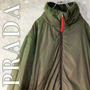 プラダスポーツ PRADA SPORT ナイロンコート ロング丈 モスグリーン 52 SGV294 メンズ ダメージ有り レア DB052