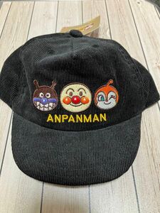 アンパンマン　コーデュロイ　キャップ　帽子　48cm 黒　刺繍