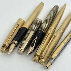 1円~! 筆記用具 5本 Mont Blanc PARKER SHEAFFER 総重量 100.6g 万年筆 ペン先 14K 585 ボールペン モンブラン パーカー シェーファー 